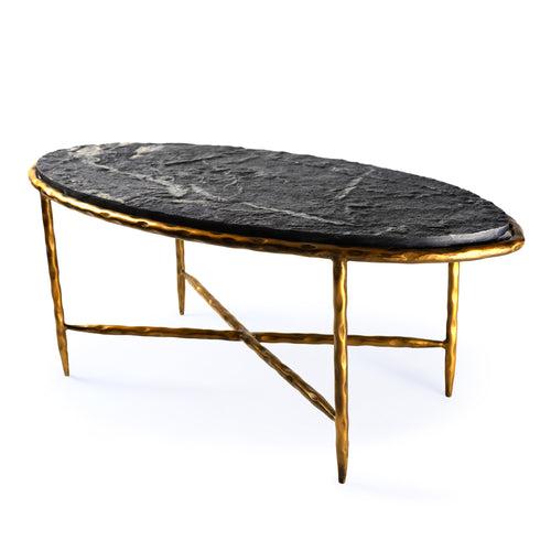 Elan Amadeus Oval Marble Table (Black Marble, Antique Gold Finish)