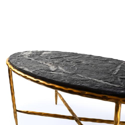 Elan Amadeus Oval Marble Table (Black Marble, Antique Gold Finish)