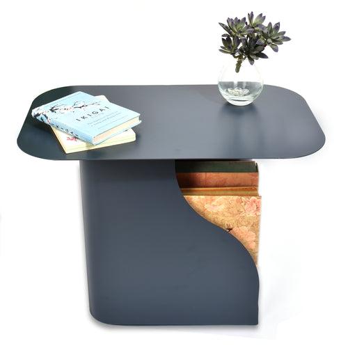 Elan Rivista End Table with In-Built Magazine Holder (Steel, Charcoal)