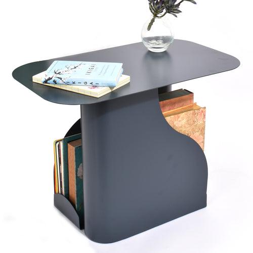 Elan Rivista End Table with In-Built Magazine Holder (Steel, Charcoal)