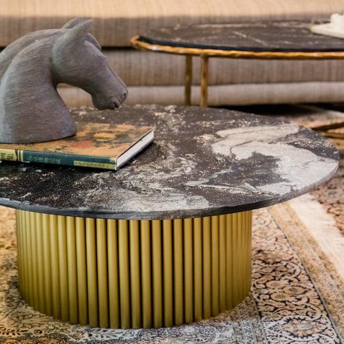 Elan Venetia Marble Coffee Table (Black Marble, Brass Finish)