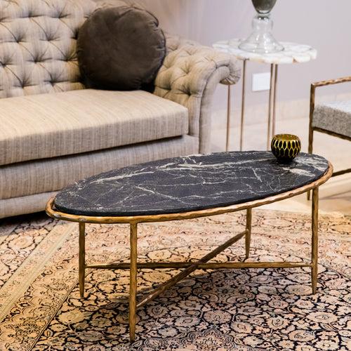 Elan Amadeus Oval Marble Table (Black Marble, Antique Gold Finish)