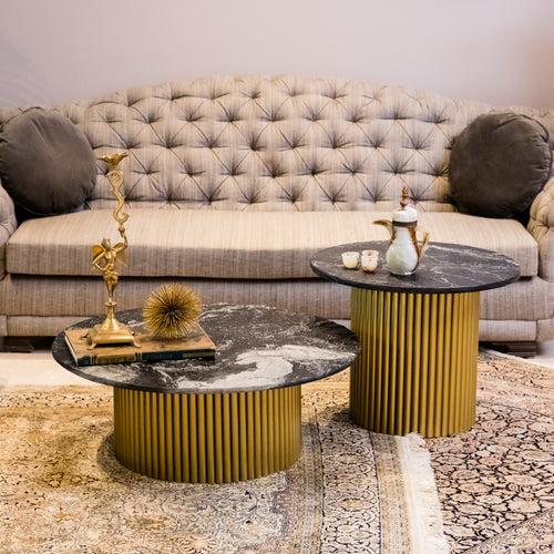 Elan Venetia Marble Coffee Table (Black Marble, Brass Finish)