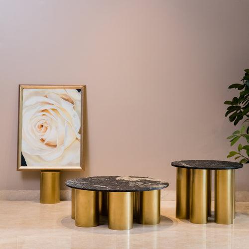 Elan Celeste Marble Side Table (Black Marble, Brass Finish)