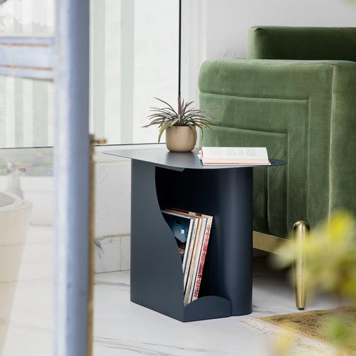 Elan Rivista End Table with In-Built Magazine Holder (Steel, Charcoal)