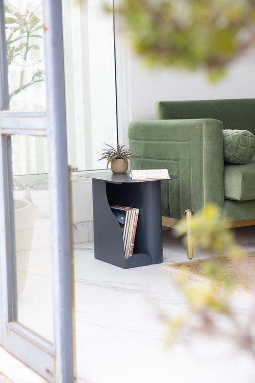 Elan Rivista End Table with In-Built Magazine Holder (Steel, Charcoal)