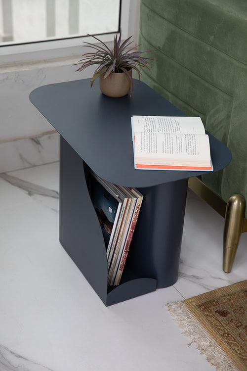 Elan Rivista End Table with In-Built Magazine Holder (Steel, Charcoal)