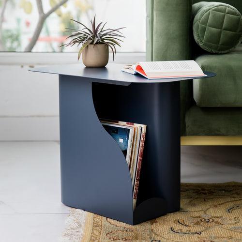 Elan Rivista End Table with In-Built Magazine Holder (Steel, Charcoal)