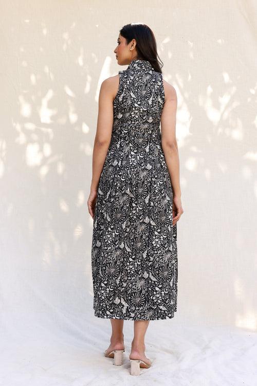 Henna print sleeveless shirt style midi