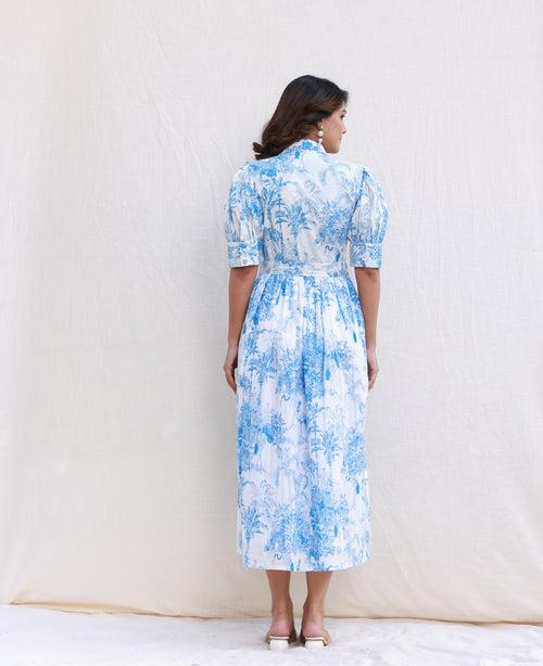 Flamingo blue printed midi dress