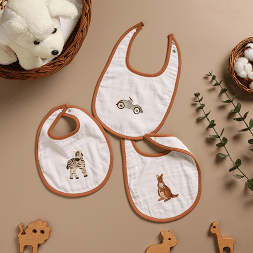 Cugo Bamboo Cotton Muslin Bibs (Pack of 3)