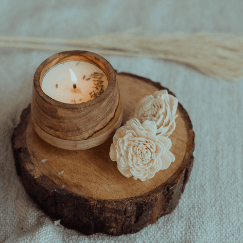 Lavender wooden bowl candle