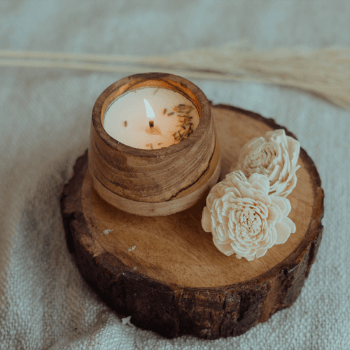 Lavender wooden bowl candle