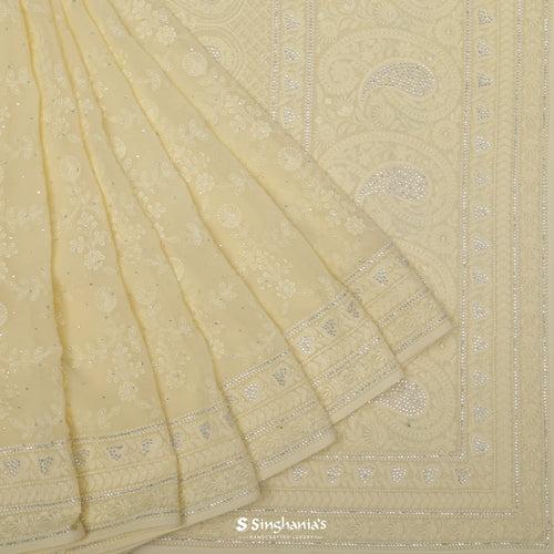 Transparent Yellow Georgette Saree With Lucknowi Embroidery
