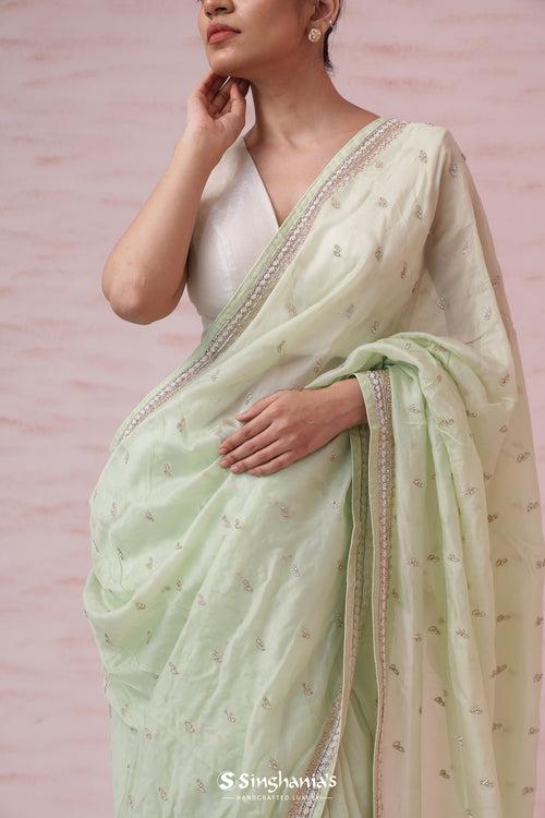 Chetwode Green Organza Saree With Butti Embroidery