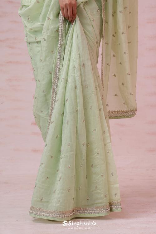 Chetwode Green Organza Saree With Butti Embroidery