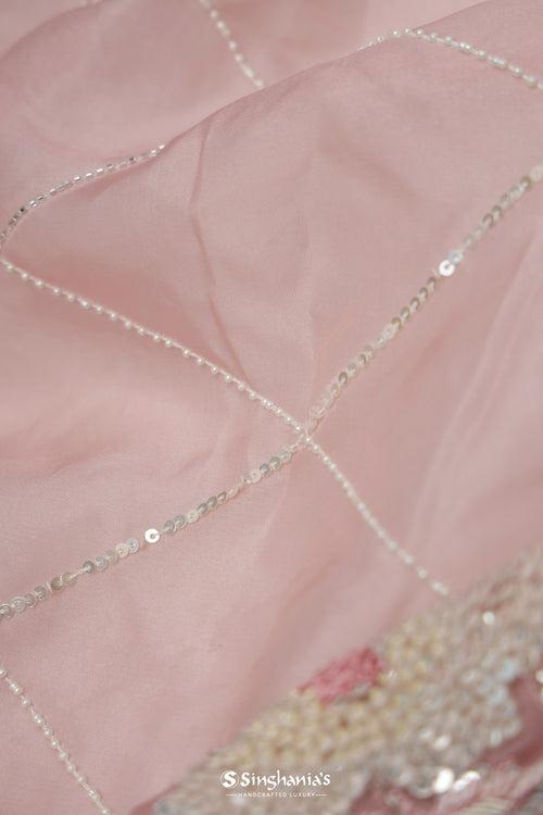 Bubblegum Pink Tissue Organza Saree With Hand Embroidery