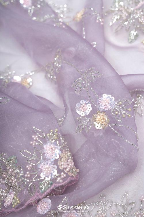 Languid Lavender Organza Saree With Hand Embroidery