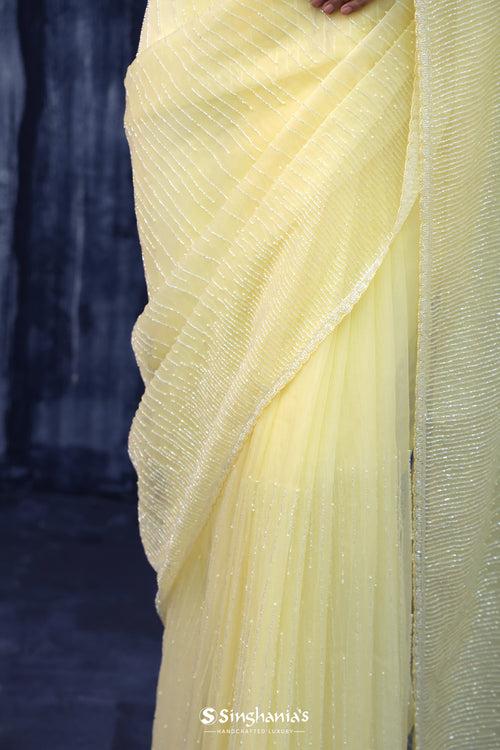 Light Yellow Organza Saree With Hand Embroidery