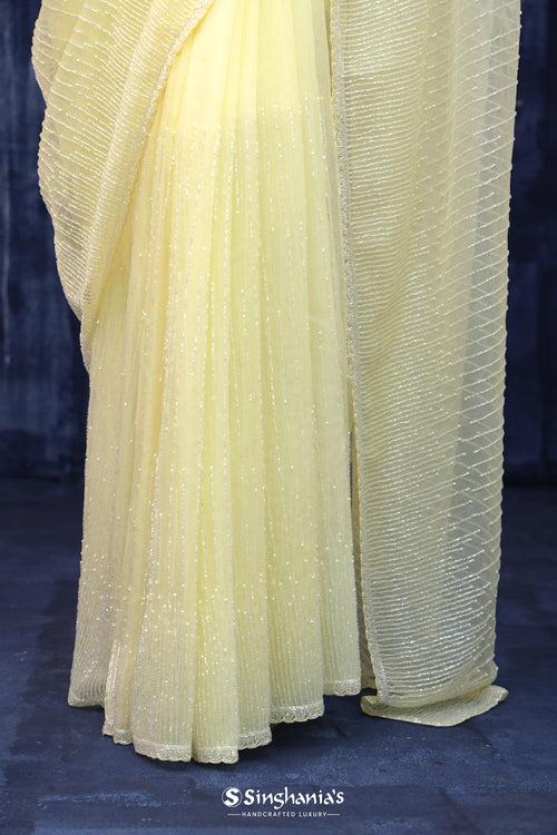 Light Yellow Organza Saree With Hand Embroidery