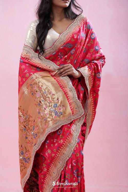 Desire Red Handcrafted Banarasi Silk Saree With Paithani Border