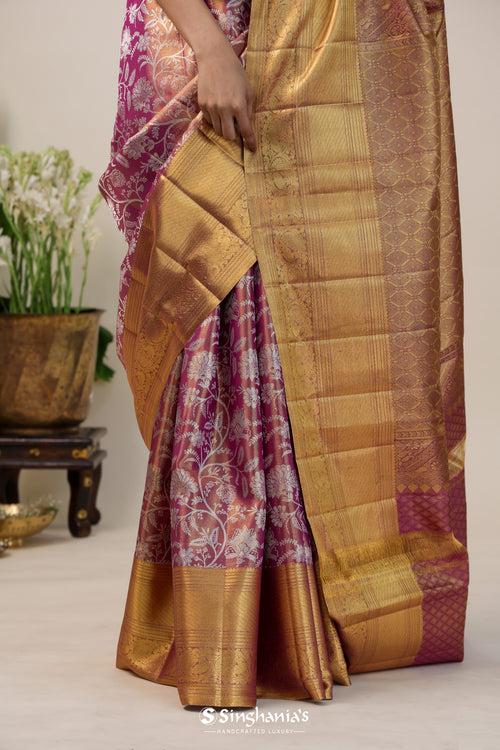 Dark Pink Tissue Kanjivaram Silk Saree With Jaal Big Border Design