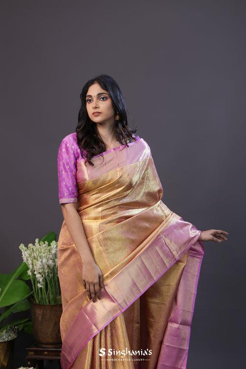 Pastel Pink Tissue Kanjivaram Silk Saree With Jaal Design