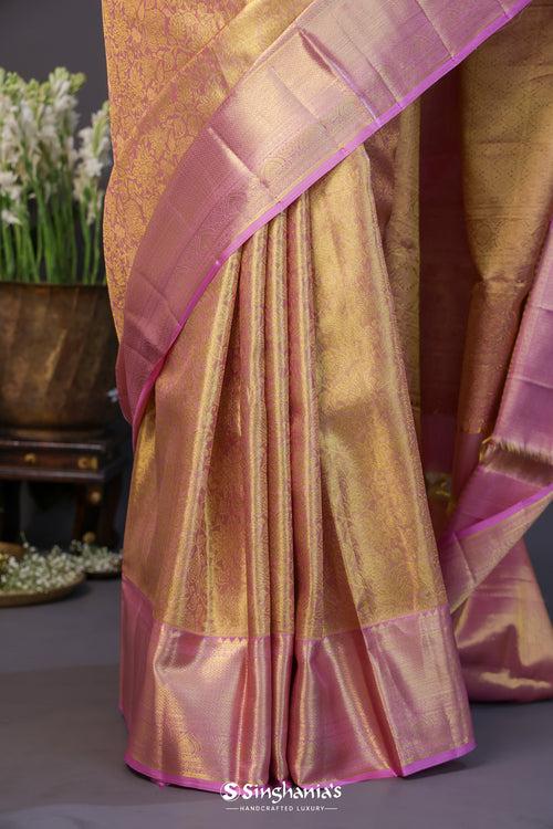 Pastel Pink Tissue Kanjivaram Silk Saree With Jaal Design