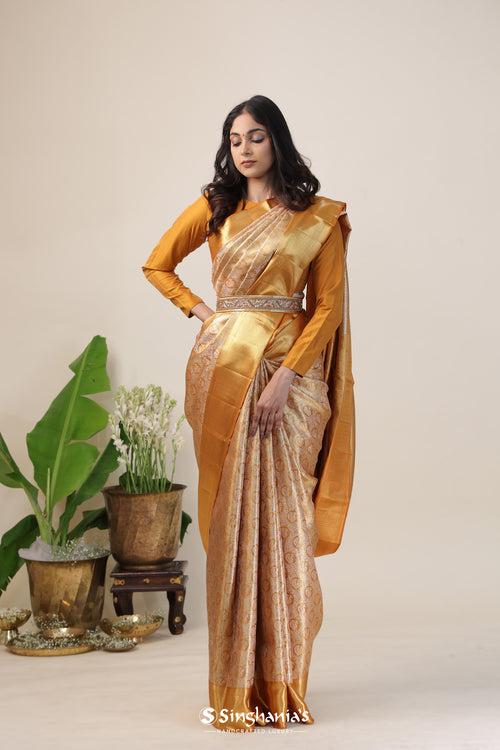 Gold Tissue Kanjivaram Silk Saree With Peacock Motifs