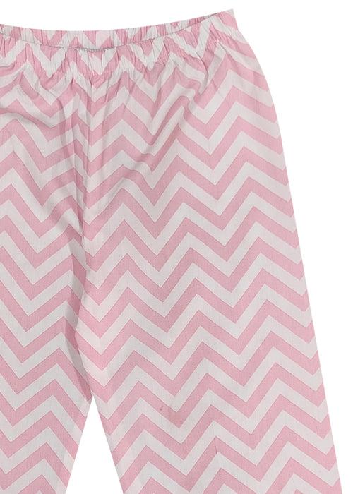 Pink Diagonal Print Long Sleeve Kids Night Suit