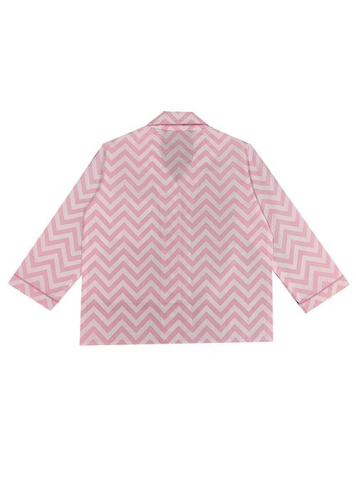 Pink Diagonal Print Long Sleeve Kids Night Suit