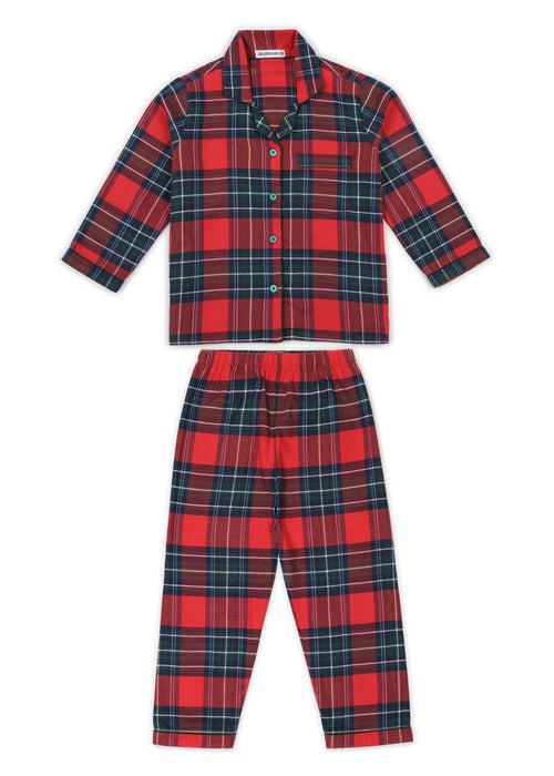 Christmas Checks Cotton Flannel Long Sleeve Kid's Night Suit