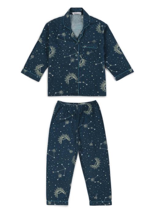 Constellation and Shine Print Cotton Flannel Long Sleeve Kid's Night Suit