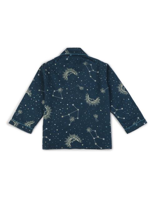 Constellation and Shine Print Cotton Flannel Long Sleeve Kid's Night Suit