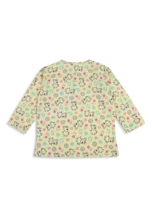 Peppa Line Art Yellow Print Round Neck Long Sleeve Kids Night Suit