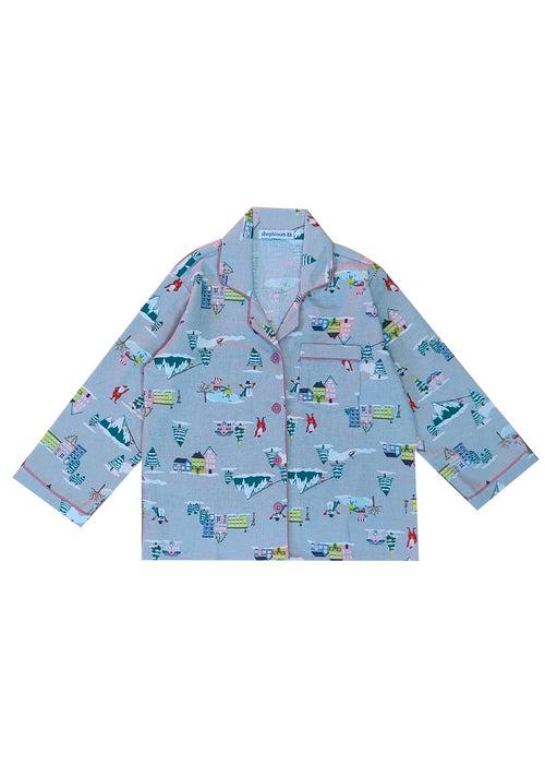 Santa City Print Cotton Flannel Long Sleeve Kid's Night Suit