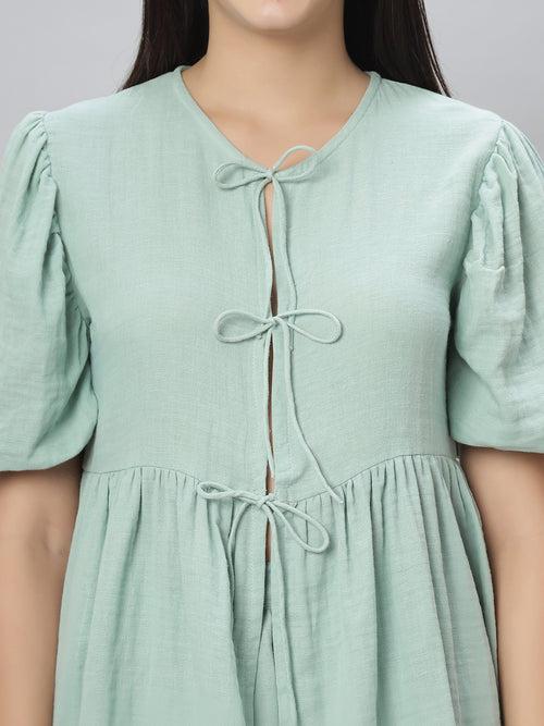 Mint Green Cotton Tie Up Coord Set