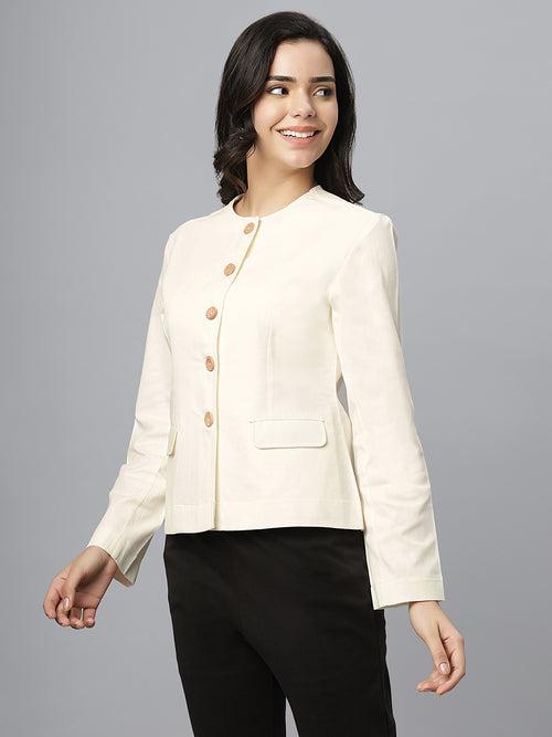 Ivory Cotton Mandarin Blazer