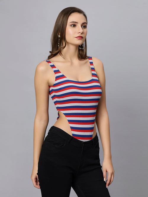 Waist Cut-out Striped Bodysuit