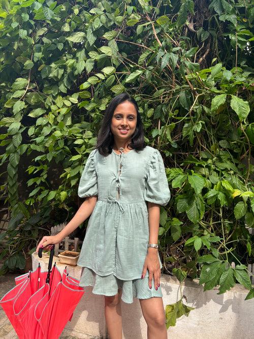 Mint Green Cotton Tie Up Coord Set