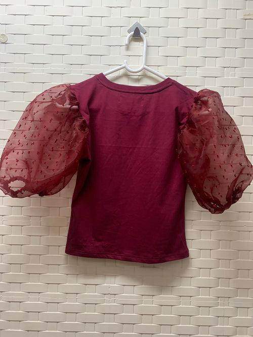 Plum Organza Sleeved Crop Top