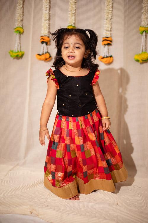 Vamsi Black Top with Multicolor Skirt Mini