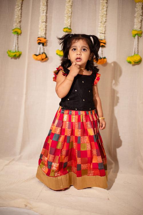 Vamsi Black Top with Multicolor Skirt Mini