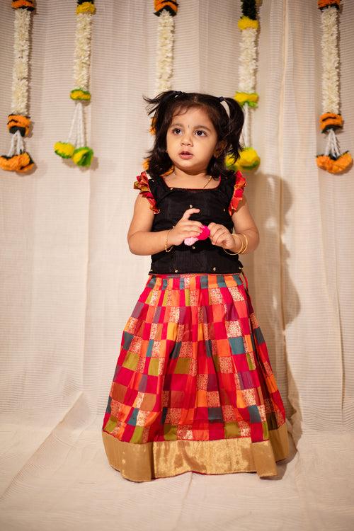 Vamsi Black Top with Multicolor Skirt Mini