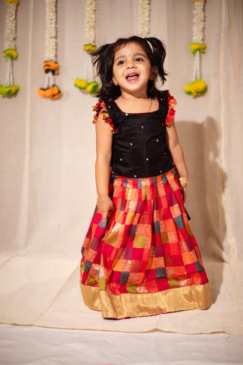 Vamsi Black Top with Multicolor Skirt Mini