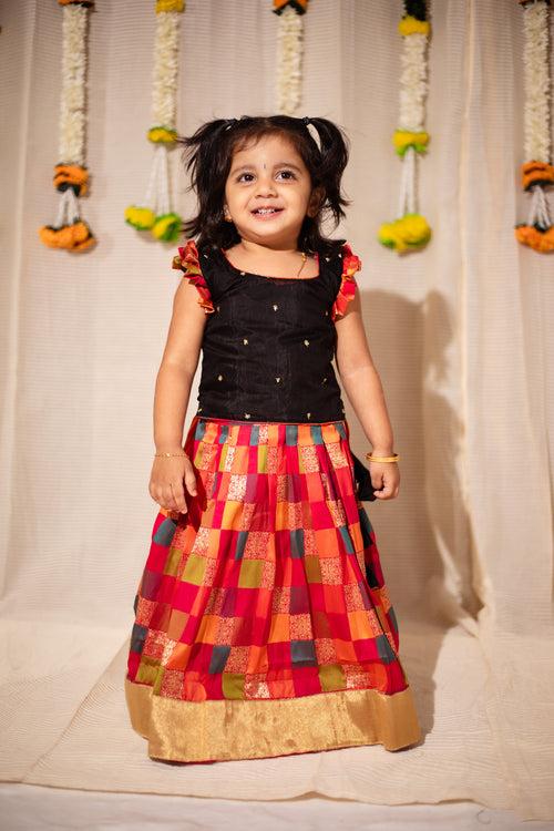 Vamsi Black Top with Multicolor Skirt Mini