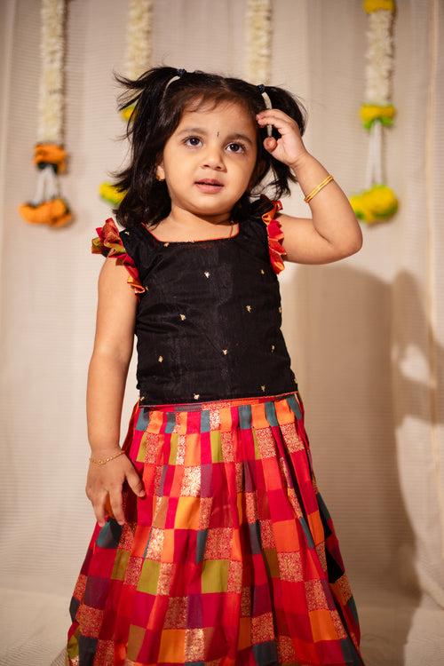 Vamsi Black Top with Multicolor Skirt Mini