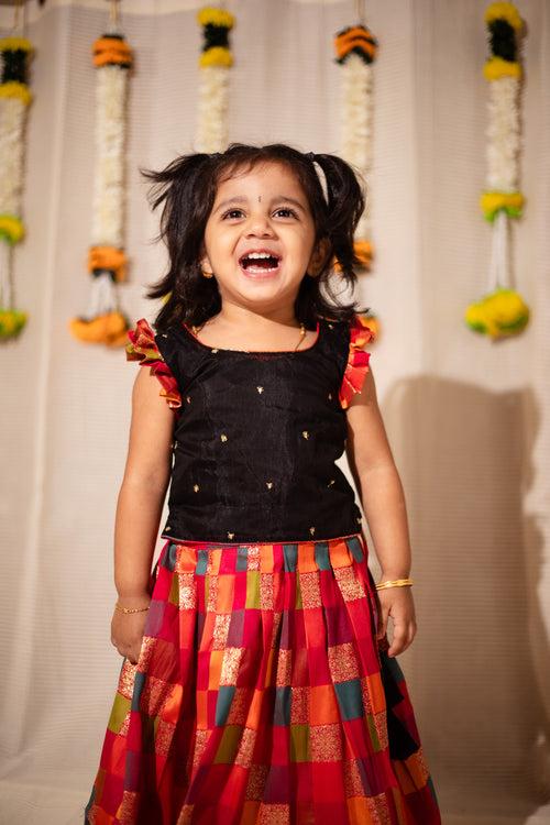 Vamsi Black Top with Multicolor Skirt Mini