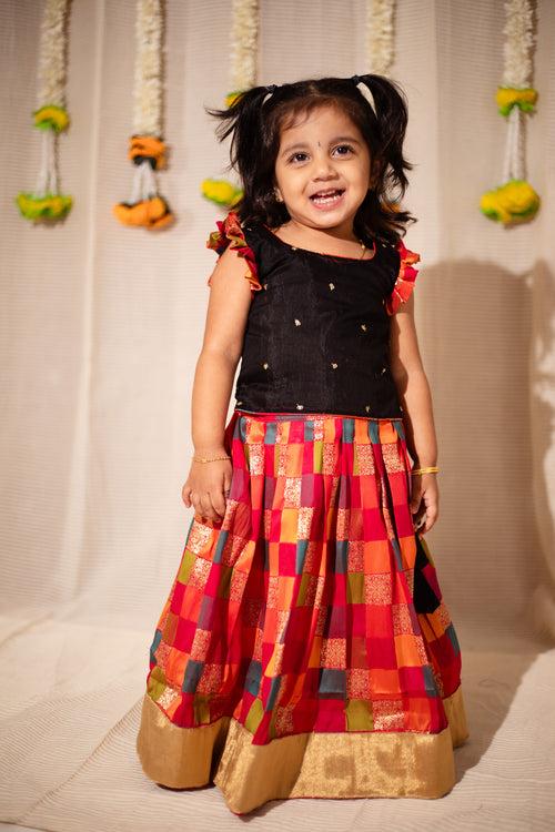 Vamsi Black Top with Multicolor Skirt Mini