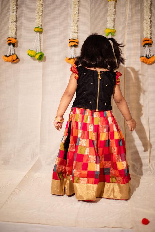 Vamsi Black Top with Multicolor Skirt Mini